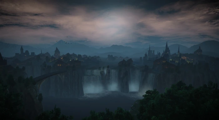 Tir na Lia waterfalls illustration Games The Witcher 2k