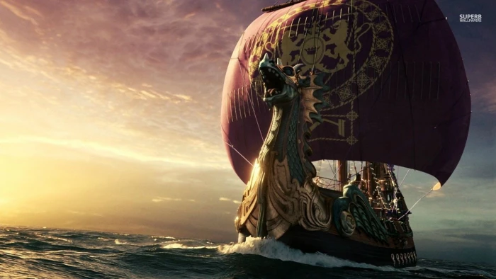 Vikings drakkar sea sky water sunset horizon over