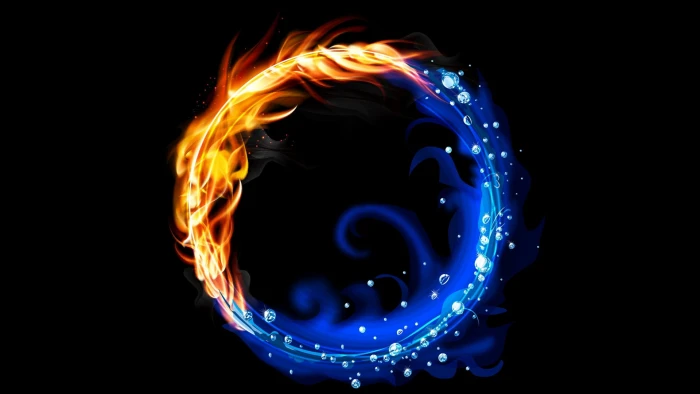 water and fire logo abstract vector colorful black background 2k