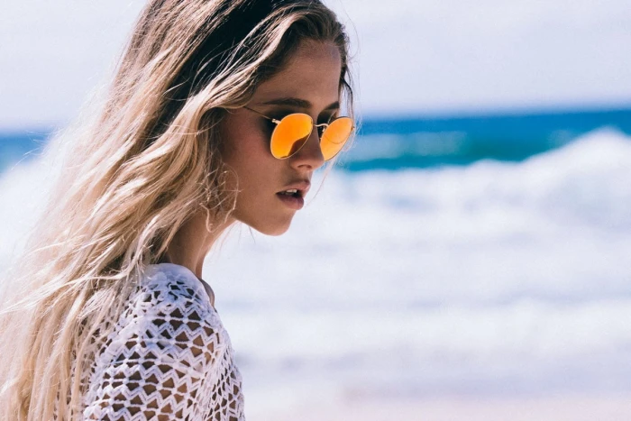 women beach sunglasses blonde young adult fashion sea