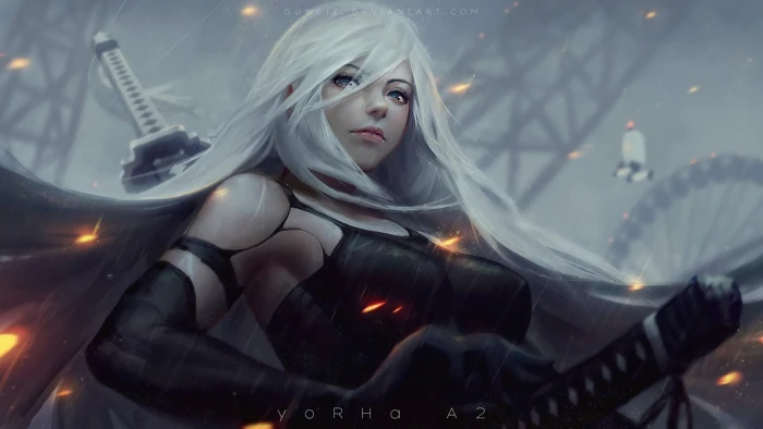 Yorho digital wallpaper Nier Automata DeviantArt women 2k