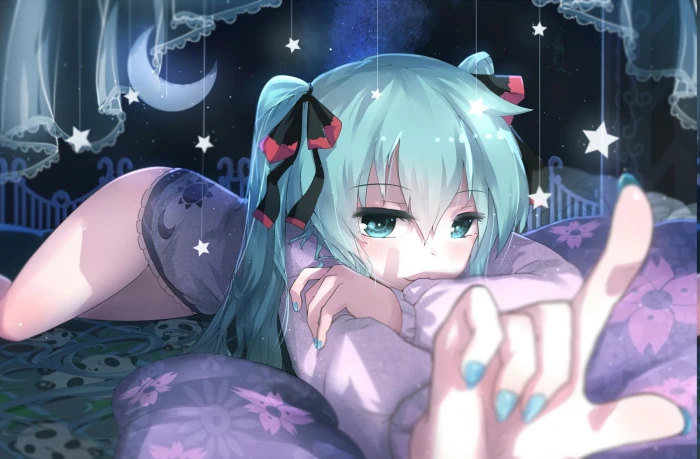 Anime Girls Hatsune Miku Moon night sexy anime stars vocaloid 2k