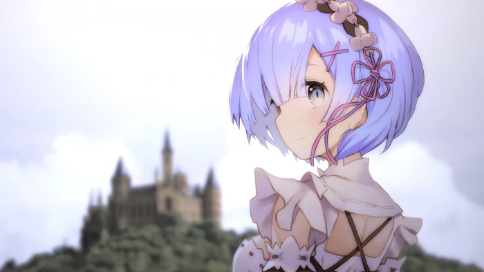 anime girls Rem Re Zero castle fan art 2k