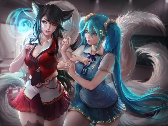 anime girls League of Legends Ahri 2k