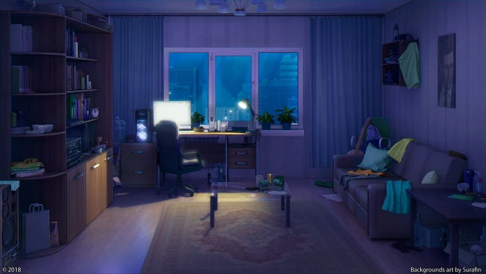 anime computer sky urban city 2k