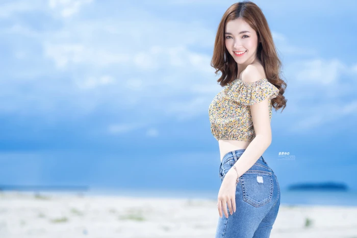 Asian women brunette young adult one person standing beach 2k