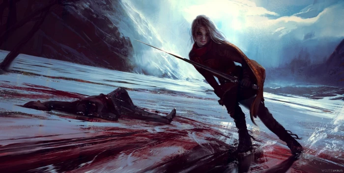 artwork blood digital art sword ice Cirilla Fiona Elen Riannon 2k