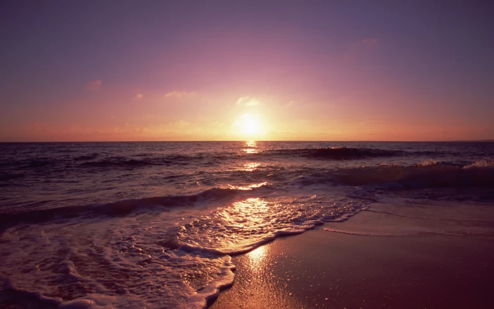 beach nature landscape waves sea sunset water sky horizon 2k