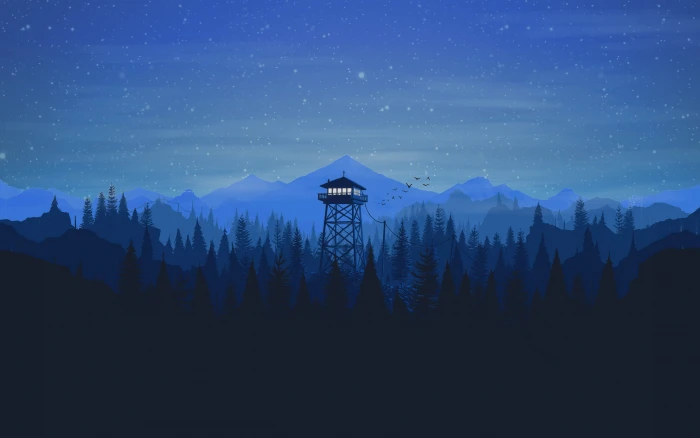 black metal tower Firewatch mountain forest night nature 2k