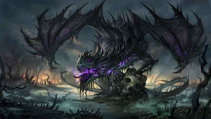 black dragon painting and purple digital wallpaper 2k