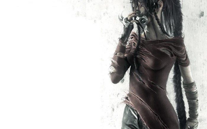 black haired female anime wallpaper dreadlocks women gas masks 2k