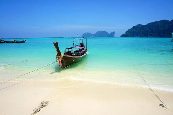 black wooden boat nature landscape beach sea tropical sand 2k