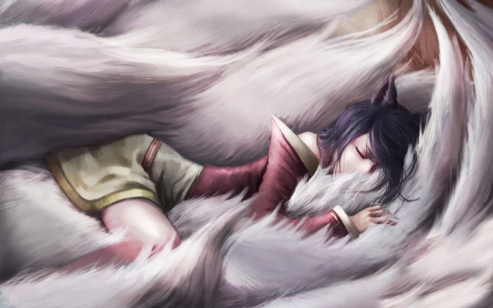 black haired female anime character wallpaper Ahri League of Legends 2k