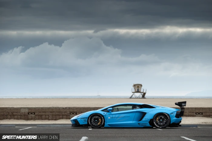 blue sports car Lamborghini Aventador LB Works 2k