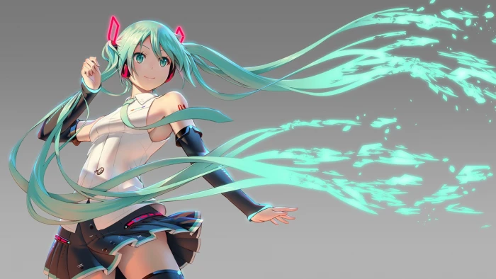 blue haired girl anime character Vocaloid Hatsune Miku green hair 2k