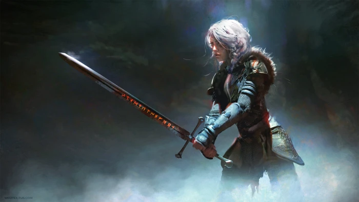 Ciri from Witcher woman holding sword digital wallpaper women 2k