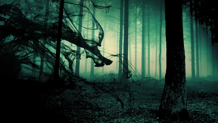 abstract creepy dark demon fog forest gothic horror 2k