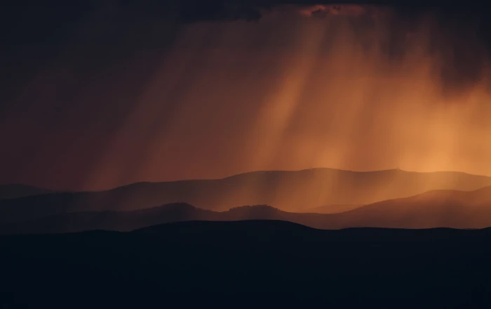 brown lights golden hour mountains sunset sky nature sun rays 2k