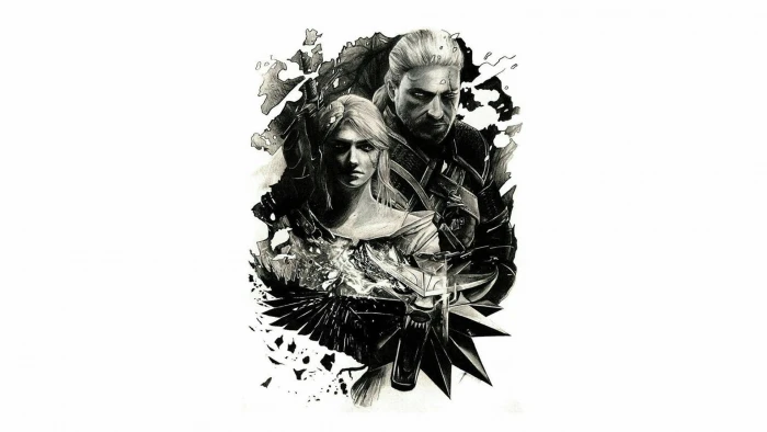 Ciri Geralt Of Rivia monochrome Simple Background The Witcher 2k