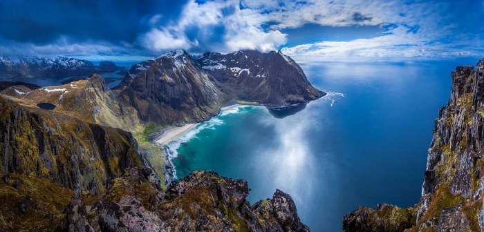 aerial photography of mountain near body water landscape 2k