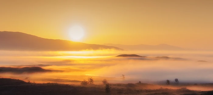 aerial view photography of golden hour Sunrise Rannoch Moor 2k 4k