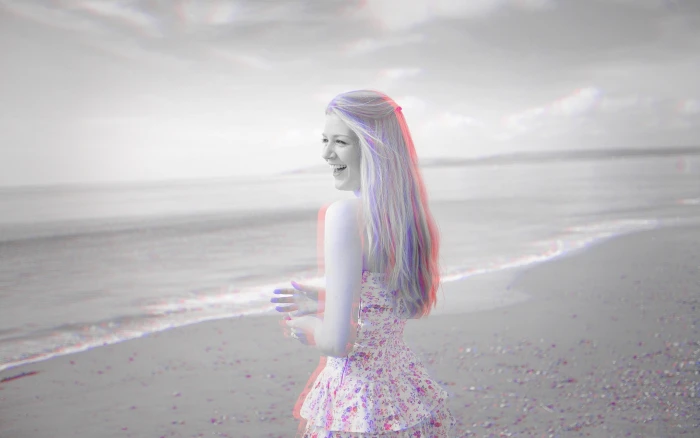 anaglyph women beach land water sea fashion beauty 2k
