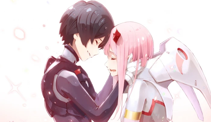 darling in the franxx zero two hiro romance couple profile view 2k