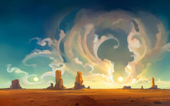 desert illustration brown painting artwork clouds Sun 2k