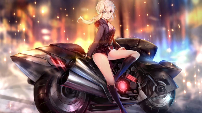 anime female character women Saber Alter Fate Series motorcycle 2k