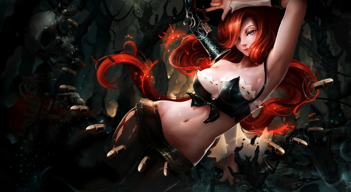 anime girls League of Legends open shirt long hair 2k