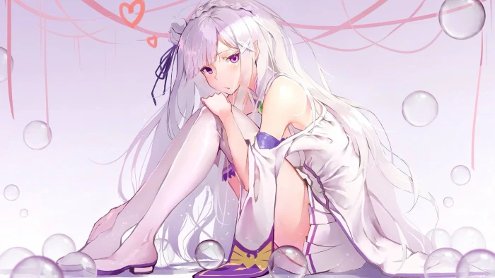 female anime character solo girls Emilia Re Zero 2k