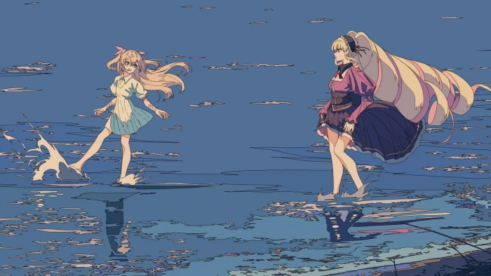 anime manga girls minimalism blonde long hair sea 2k