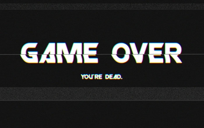 Game Over You're Dead text overlay video games glitch art western script