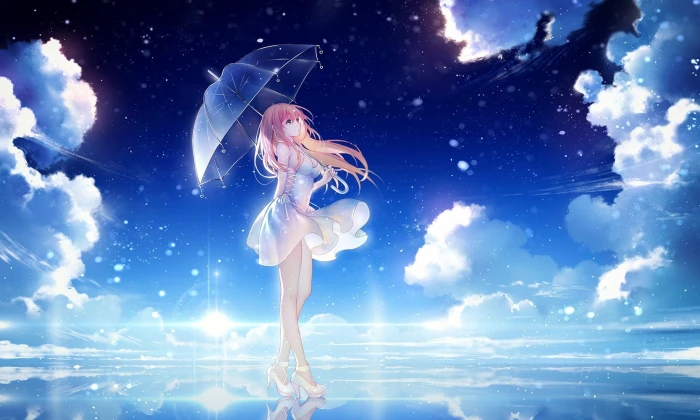 female anime character in white dress digital wallpaper girls 2k