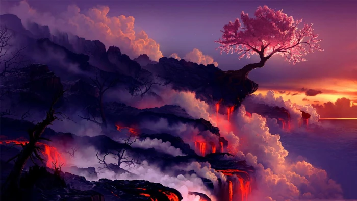 pink tree fantasy cloud sky beauty in nature scenics 2k