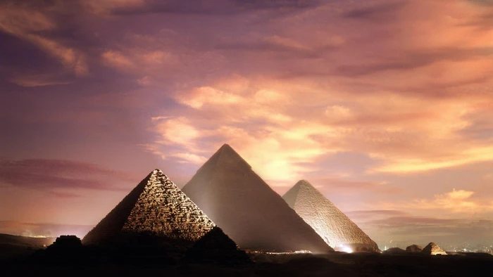 Pyramids Giza Egypt sunset nature and landscapes 2k