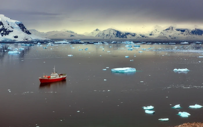 red and white ship on body of water nature landscape reflection 2k