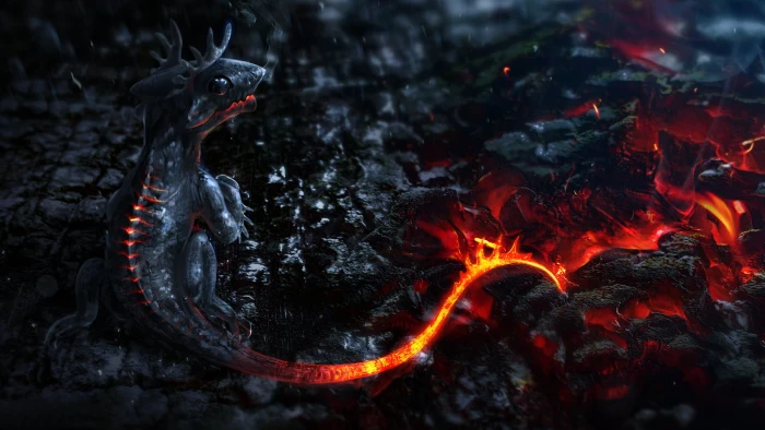 baby dragon wallpaper fantasy art CGI digital fire heat temperature 2k