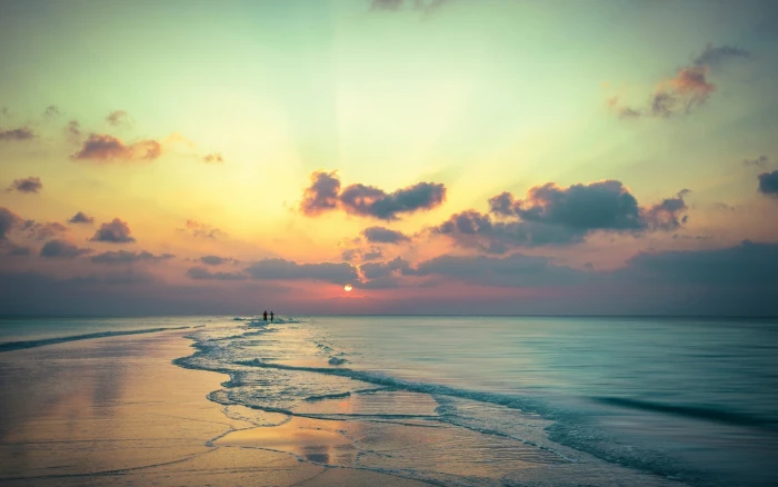 sea shore beach sunset sky water scenics nature beauty in 2k
