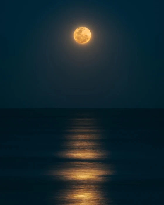 sea under full moon moonlight dark sky water reflection outdoor 2k