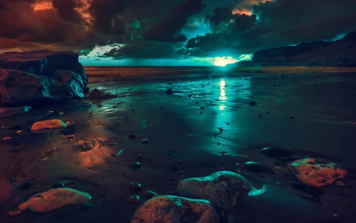 sea artwork nature beach sunlight water scenics 2k