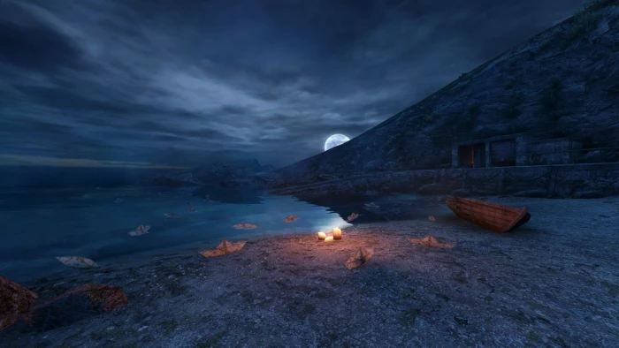 Beach Night Moon Candle HD video games 2k