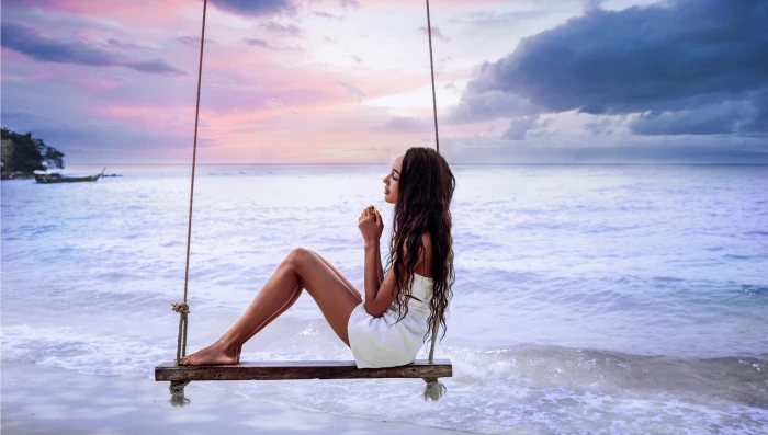 beach sea women outdoors model Ivan Gorokhov swings sky 2k