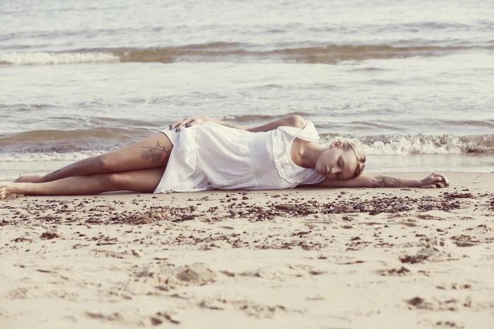 beach women outdoors model sand lying down land sea one person 2k
