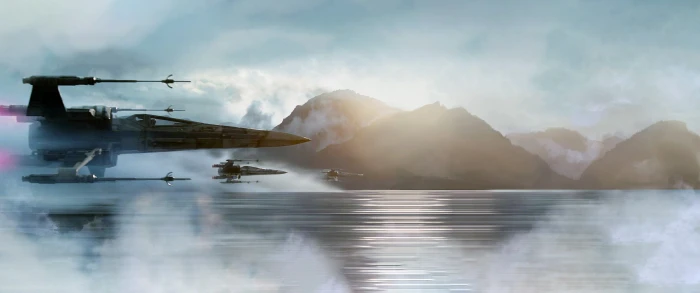 black aircraft wallpaper wing Star Wars water reflection 2k