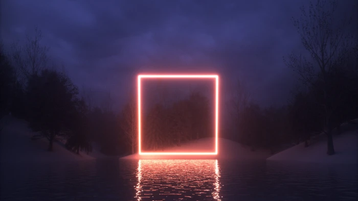 square orange light body of water during night time neon reflection 2k