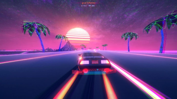 Video Game OutDrive Car Chillwave Neon Outrun Pink Retro Wave 2k