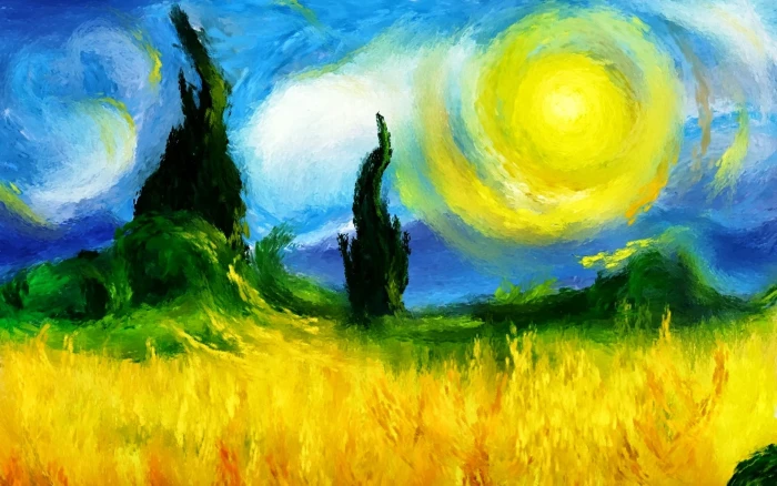 blue and yellow abstract painting colorful modern impressionism 2k
