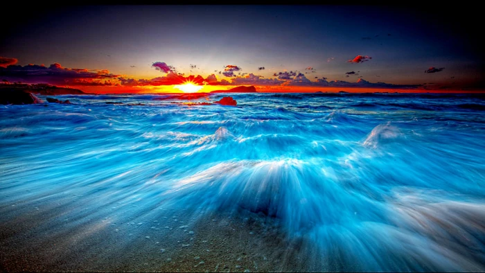 Blue Fibre Wave ocean waves illustration beach island and abstract 2k
