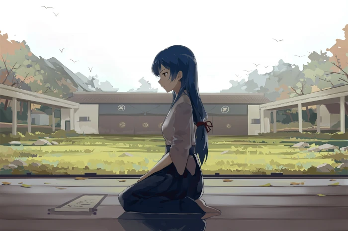 blue haired female anime character digital wallpaper art 2k
